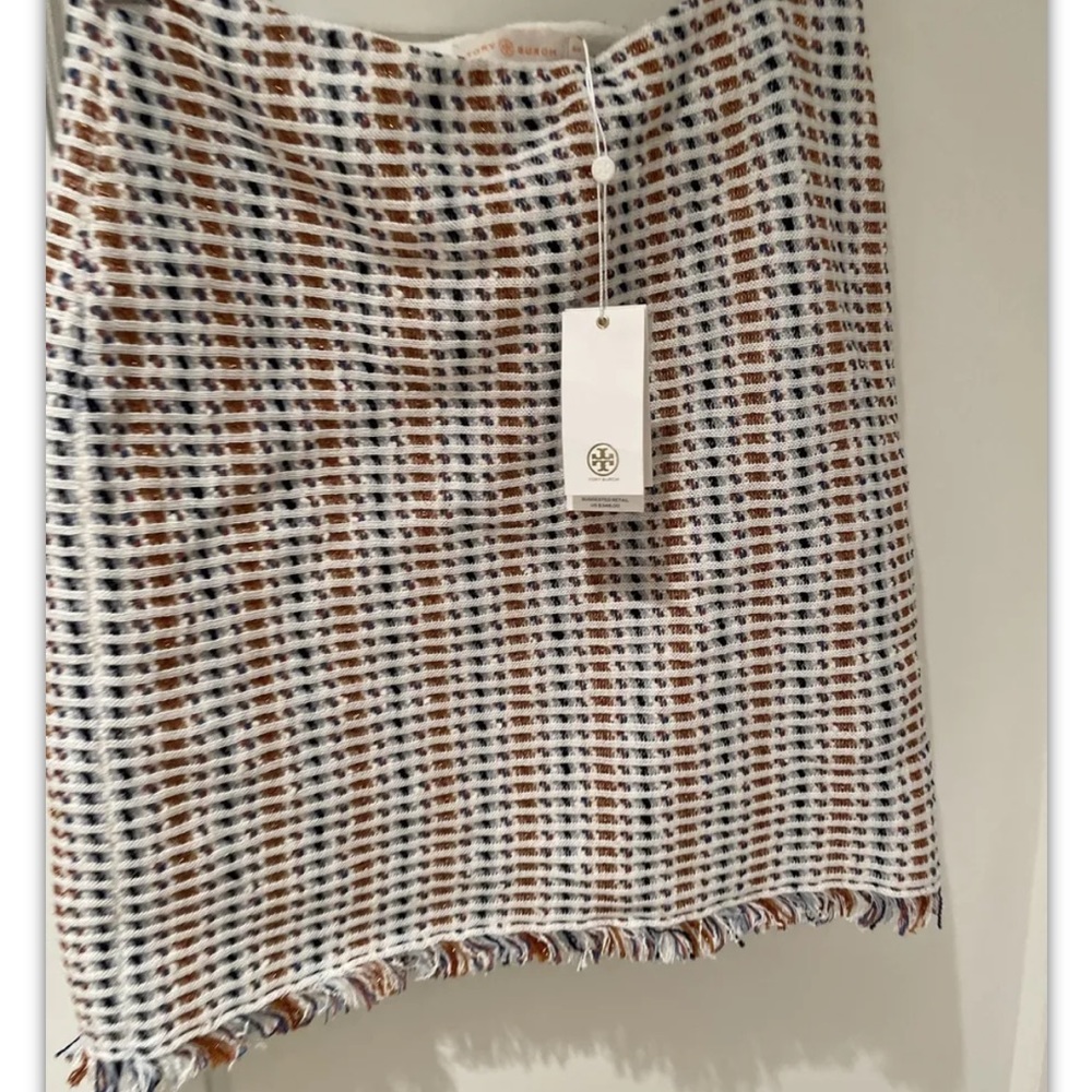 Tory Burch short mini fringe tweed skirt size small nwt